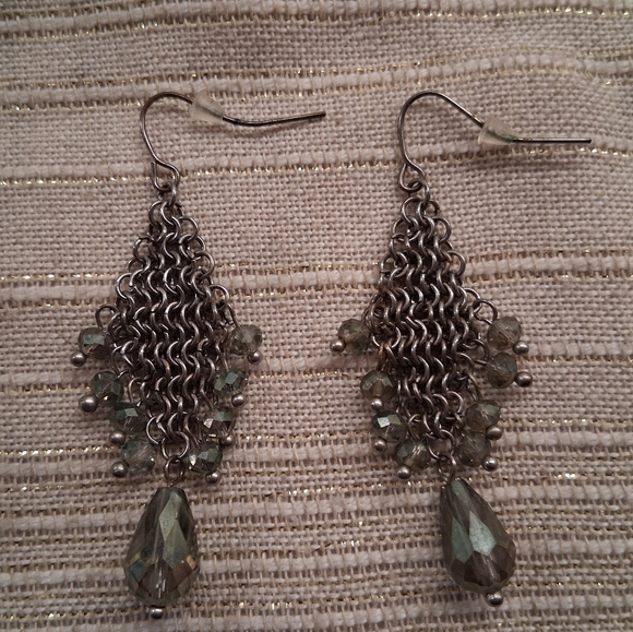 Silvertone Chandelier Crystal Drop Earrings - Picture 2 of 4